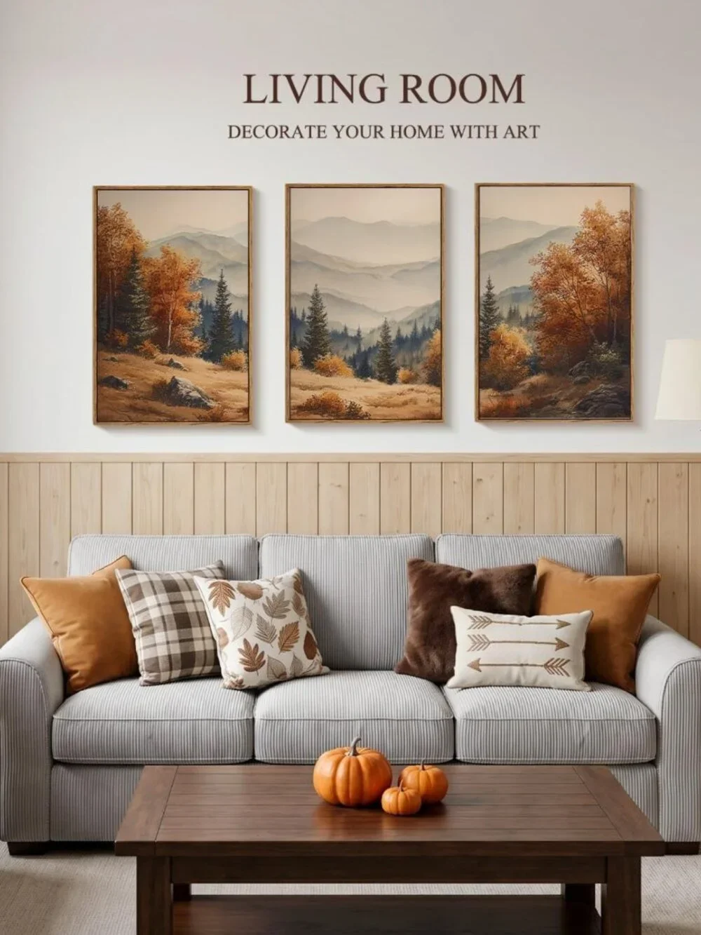 Oversized Vintage Fall Landscape Art Decor - Set of 3 Pictures, 16x24in